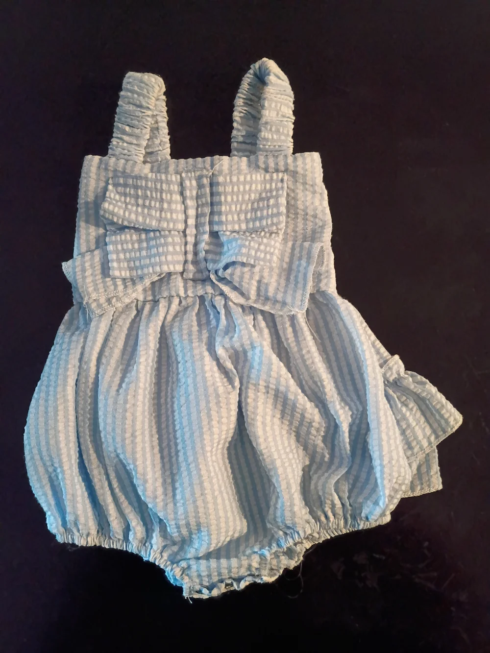 Infant Baby Girl Seersucker Sunsuit Romper Ruffle Bubble One-Piece Size 3-6 Mont